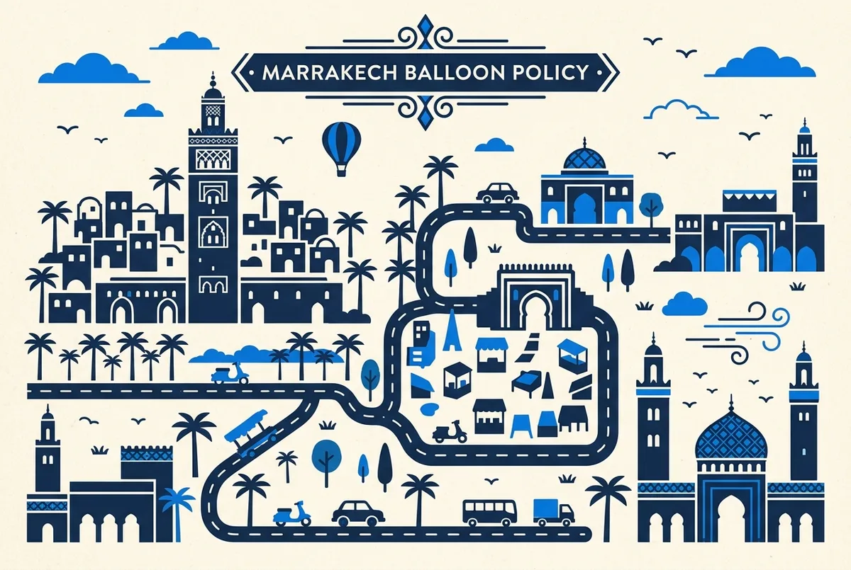 illustrated map of Marrakech highlights for Marrakech Hot Air Balloon Cancellations: Weather & Wind Policy, marrakech hot air balloon cancelled