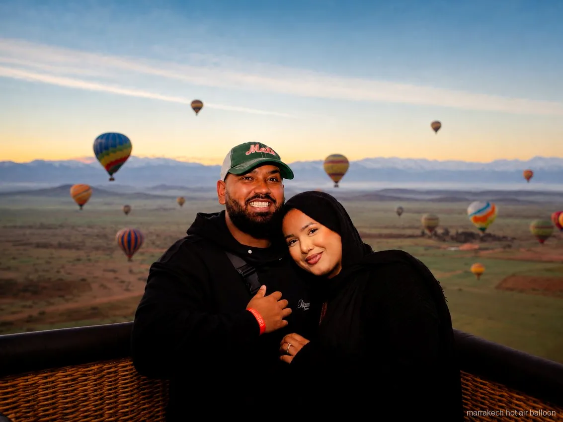 View of Atlas Mountains valleys from the comfort hot air balloon flight